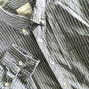 American Eagle Mens Size XL Tall Shirt Button Up Gray Striped‎ Shirt Collared